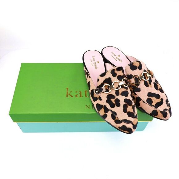 NIB Kate Spade CECE TOO Calf Hair Leopard Loafers Mules 6 $295+ - Picture 3 of 12